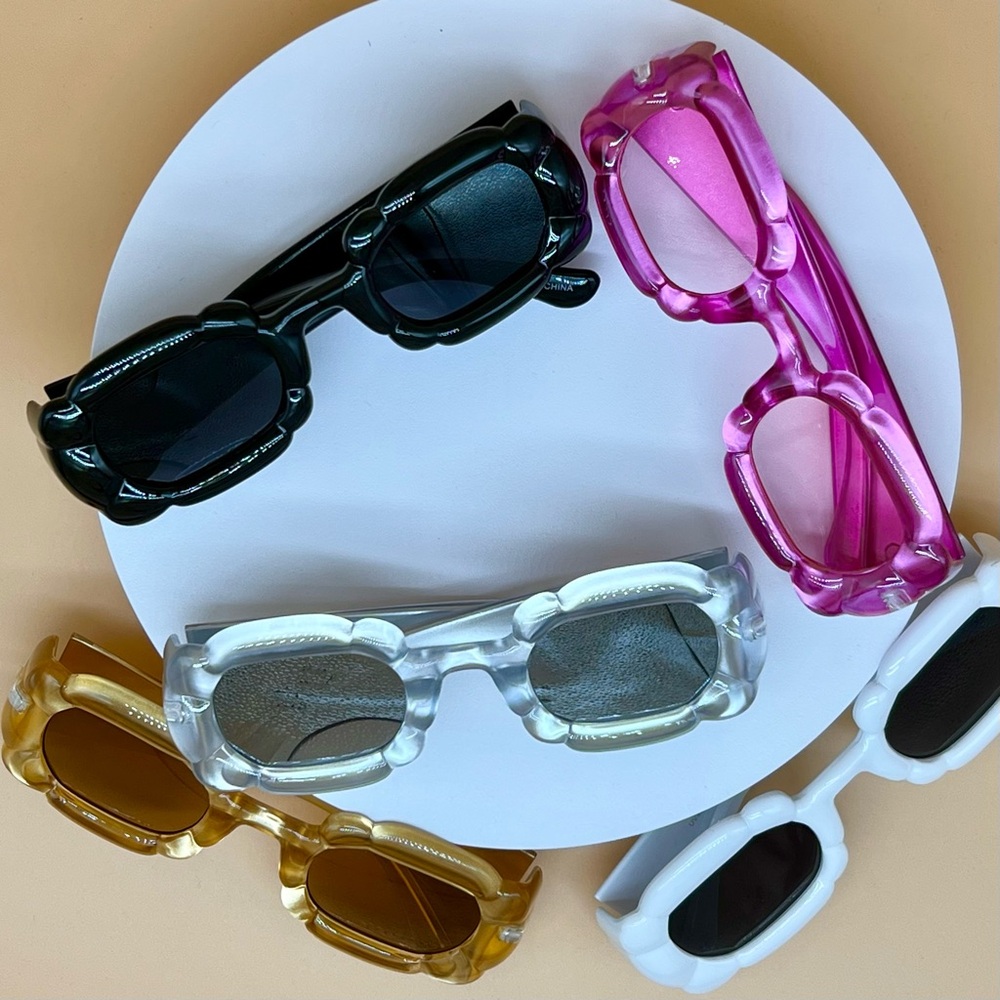 Silver Acetate Rectangle Sunglasses
